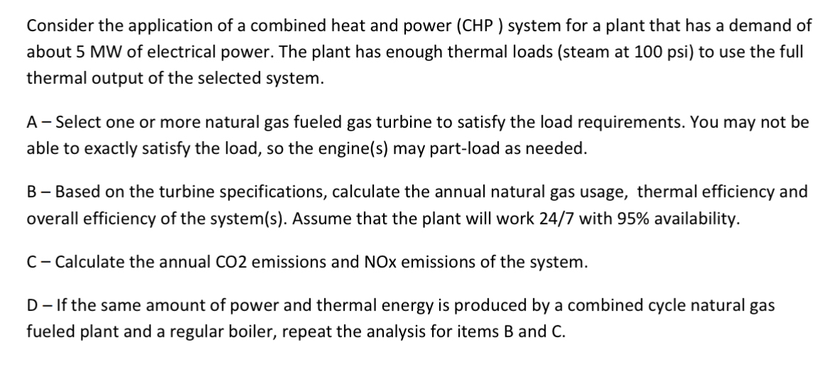 Solved Consider the application of a combined heat and power | Chegg.com
