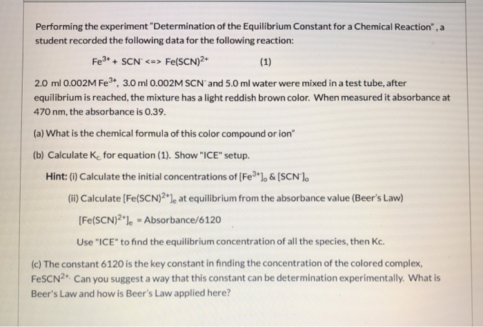 The Determination Of Keq For Fescn2+ Lab Answers equilibrium constant for fescn2+