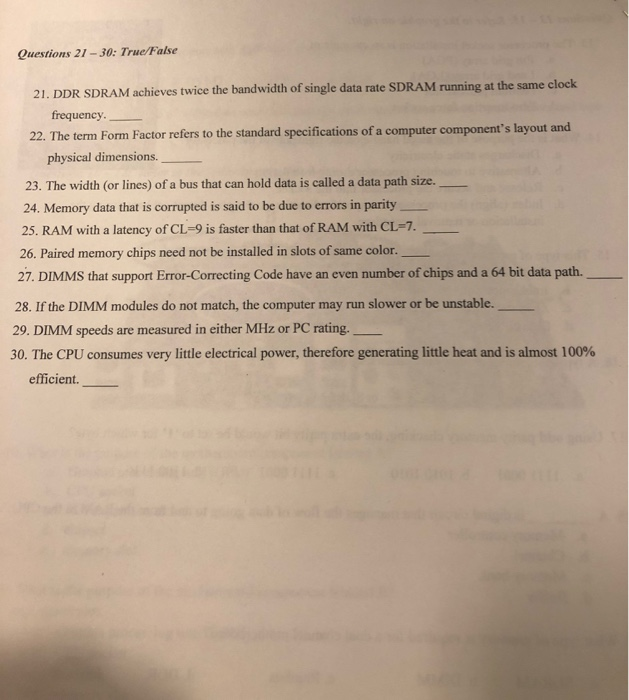 Solved Questions 21 30 True/False 21. DDR SDRAM achieves