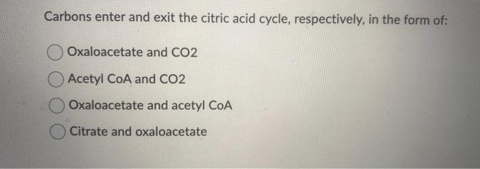 Solved Carbons enter and exit the citric acid cycle, | Chegg.com