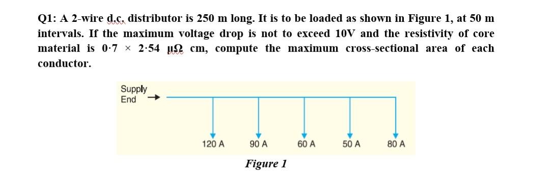 Solved Q1: A 2-wire d.c, distributor is 250 m long. It is to | Chegg.com