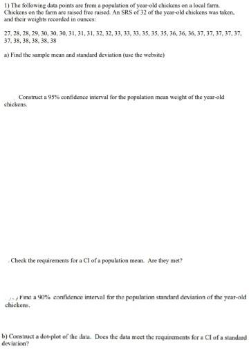 Solved 1) The following data points are from a population of | Chegg.com