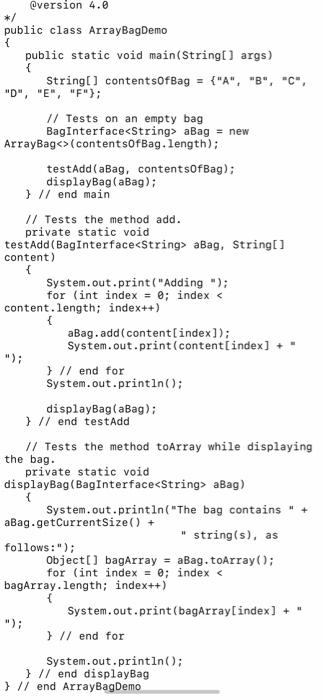 Solved @version 4.0 */ public class ArrayBagDemo \{ public | Chegg.com