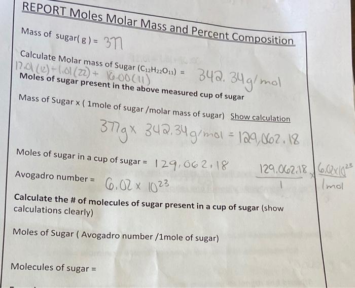 Solved Volume Of 1 Cup Of Sugar 237ml Density Of White Or Chegg Com