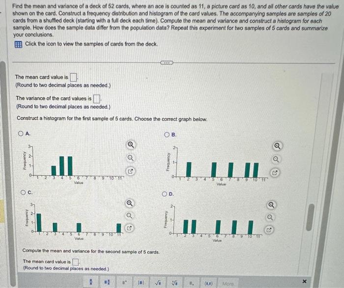 Solved Find the mean and variance of a deck of 52 cards, | Chegg.com