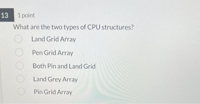 Solved What are the two types of CPU structures? Land Grid | Chegg.com