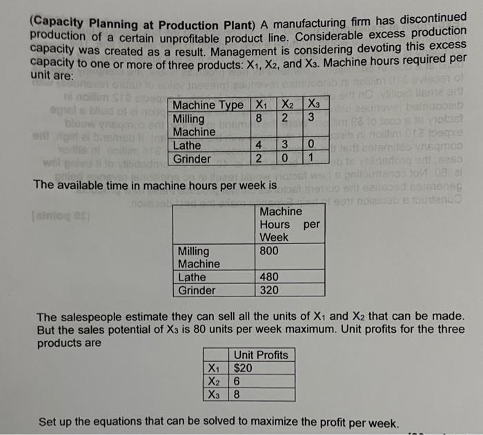 Solved Capacity Planning at Production Plant) A | Chegg.com
