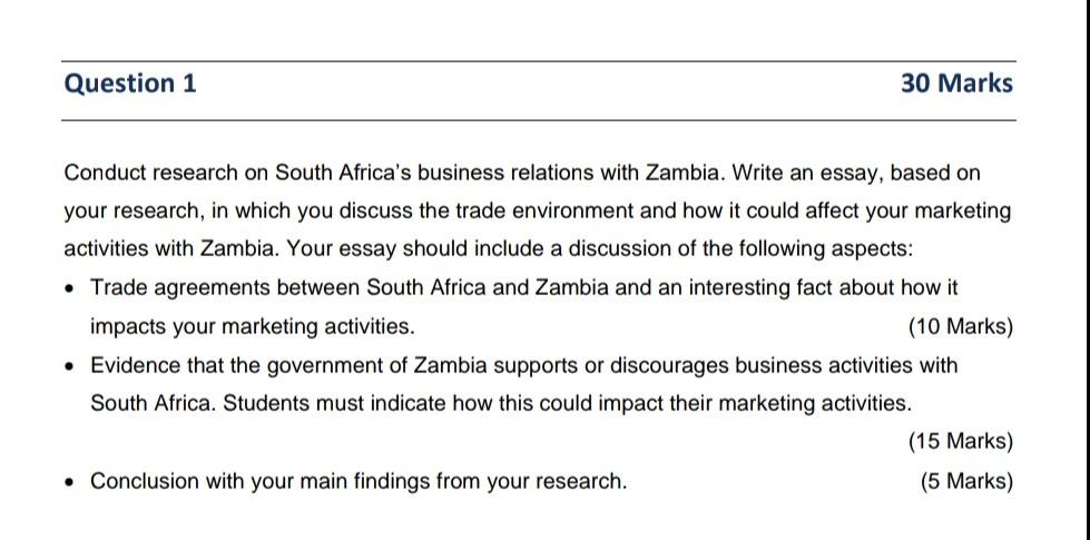 Conduct research on South Africas business relations with Zambia. Write an essay, based on your research, in which you discu