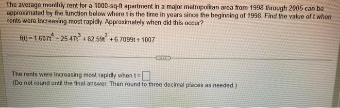 Solved The average monthly rent for a 1000-sq-ft apartment | Chegg.com