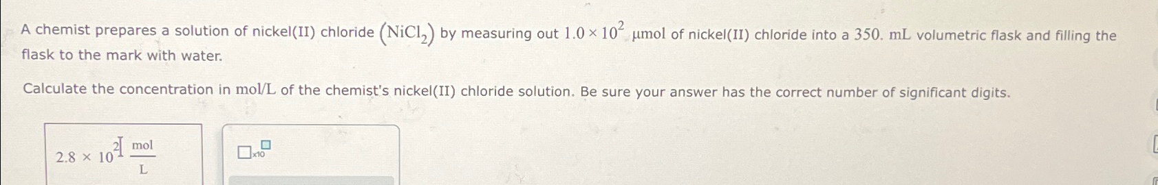 Solved A chemist prepares a solution of nickel(II) ﻿chloride | Chegg.com