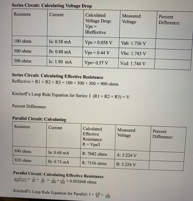 Solved Series Circuit Calculating Voltage Drop Resistors