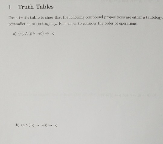 Solved 1 Truth Tables Use a truth table to show that the | Chegg.com