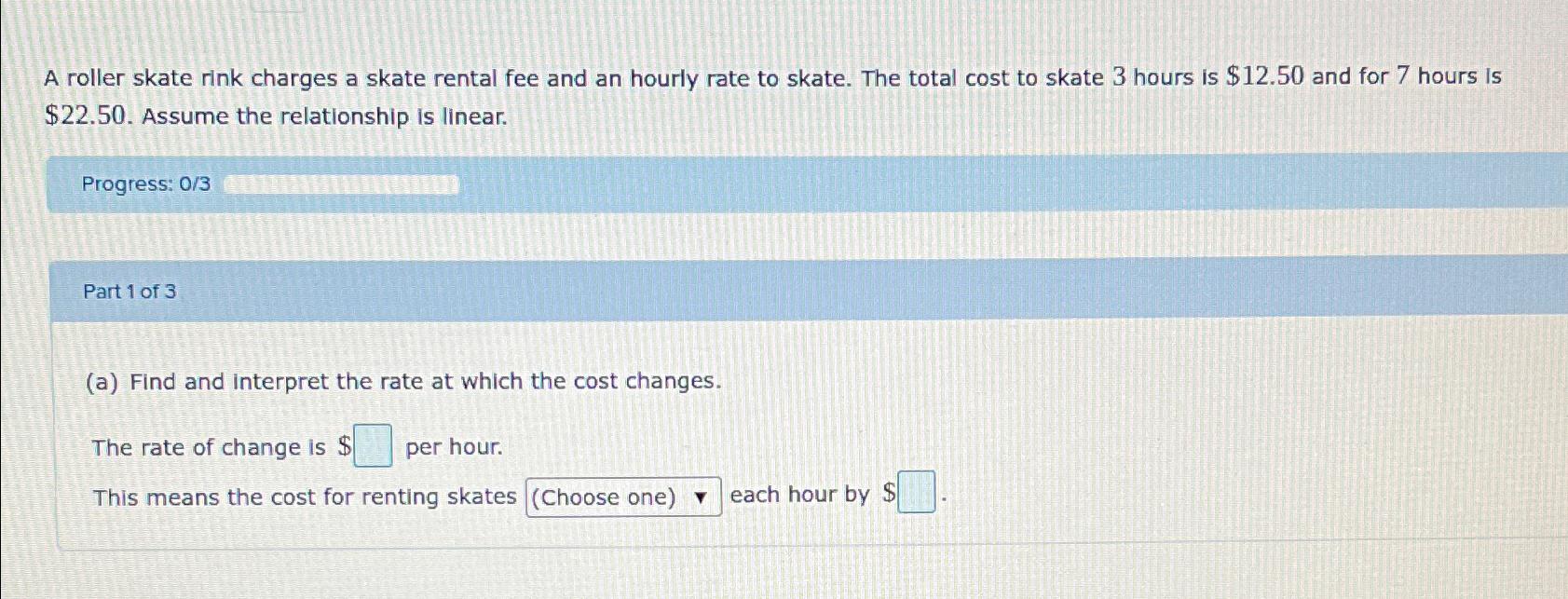 Solved A roller skate rink charges a skate rental fee and an | Chegg.com