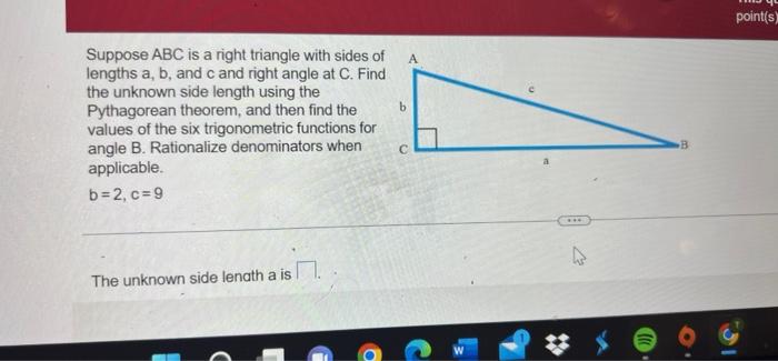 Solved Point(s) A Suppose ABC Is A Right Triangle With Sides | Chegg.com