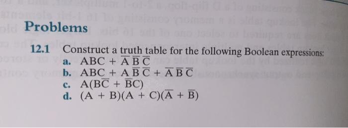 Solved Problems 12.1 Construct a truth table for the | Chegg.com