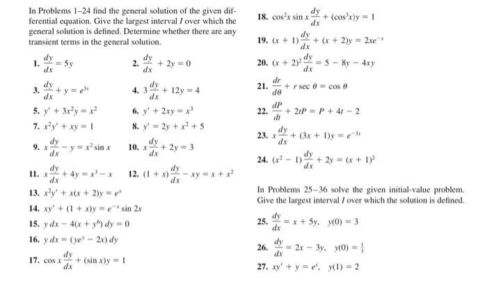 Solved In Problems 1-24 find the general solution of the | Chegg.com