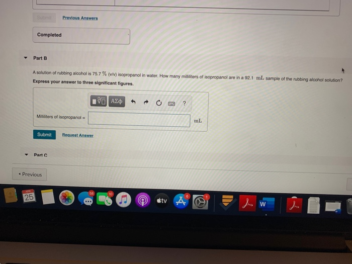 Solved Previous Answers Completed Part B A Solution Of Ru Chegg Com