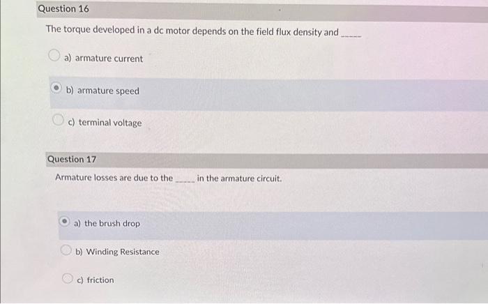 Solved The torque developed in a dc motor depends on the | Chegg.com
