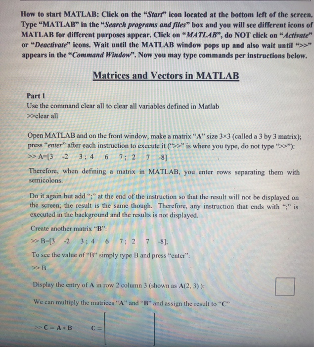 Solved How To Start MATLAB Click On The Start Icon Chegg