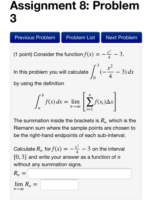 Solved Assignment 8: Problem Previous Problem Problem List | Chegg.com