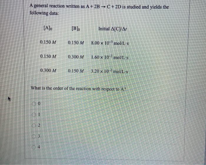 Solved A general reaction written as A + 2B + C + 2D is | Chegg.com