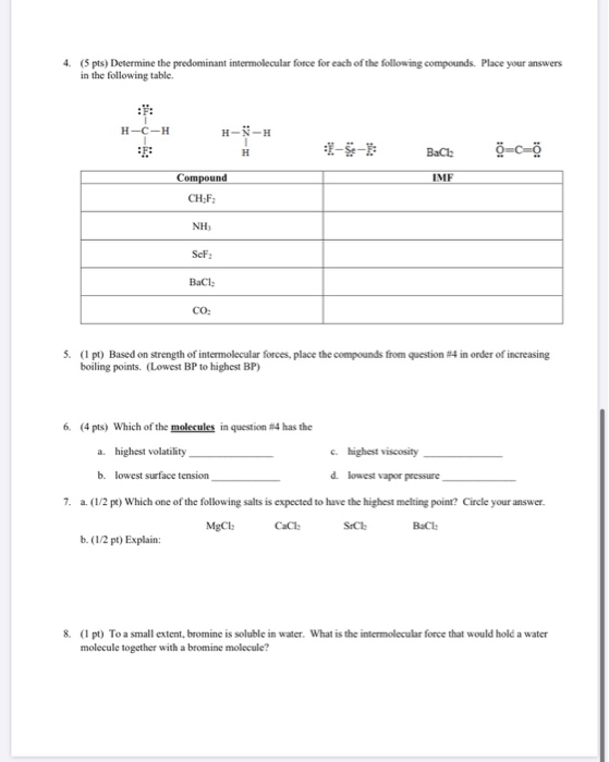 Solved 4 5 Pts Determine The Predominant Intermolecular 3879