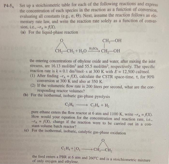 Solved Set Up A Stoichiometric Table For Each Of The