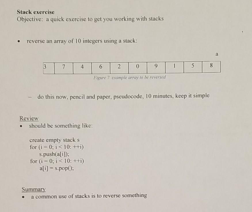 Solved Intro to stacks Objective: introduce abstract idea of | Chegg.com