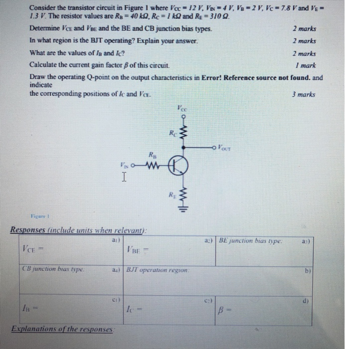 Solved Consider the transistor circuit in Figure 1 where Vcc | Chegg.com