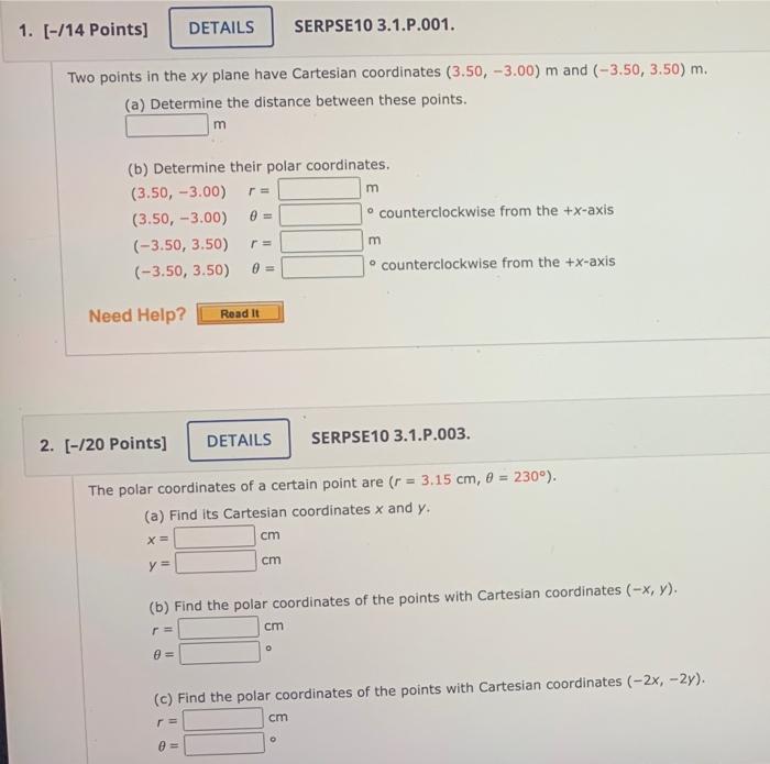 Solved Two points in the xy plane have Cartesian coordinates | Chegg.com