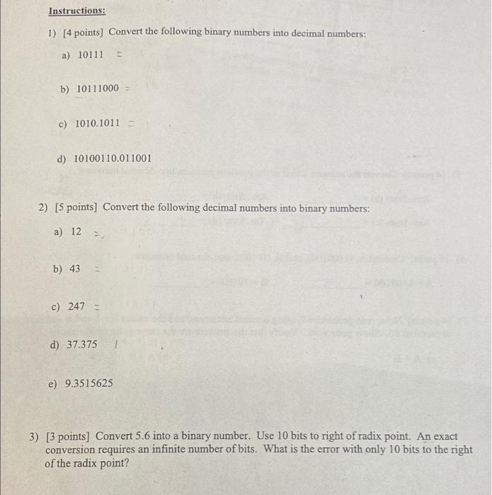 Solved Instructions: 1) (4 Points) Convert The Following 