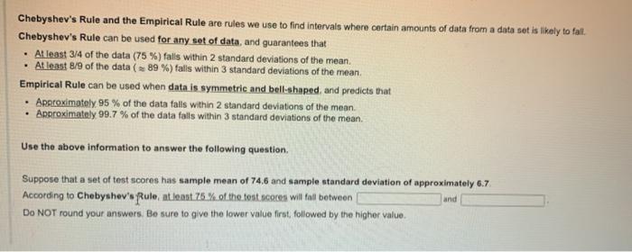 Solved Chebyshev's Rule And The Empirical Rule Are Rules We | Chegg.com