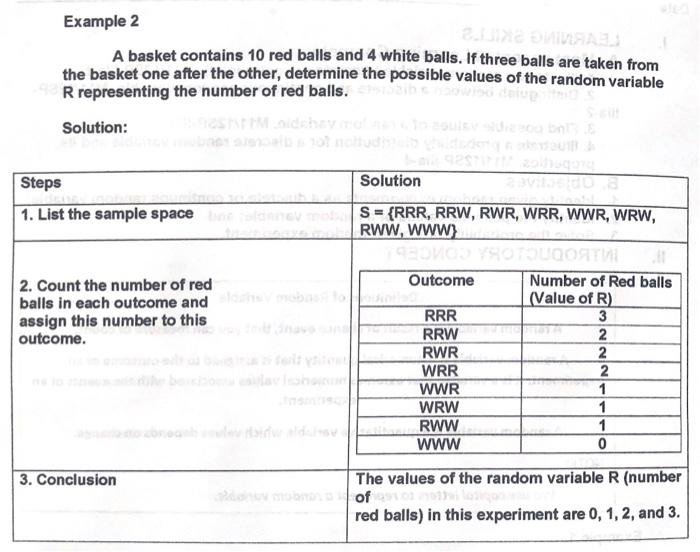 Solved Example 2 A basket contains 10 red balls and 4 white