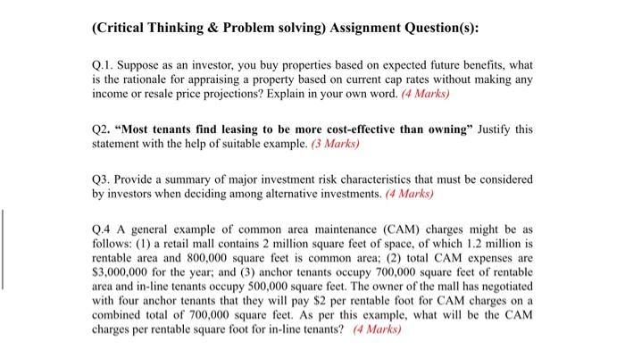 Solved (Critical Thinking \& Problem Solving) Assignment | Chegg.com