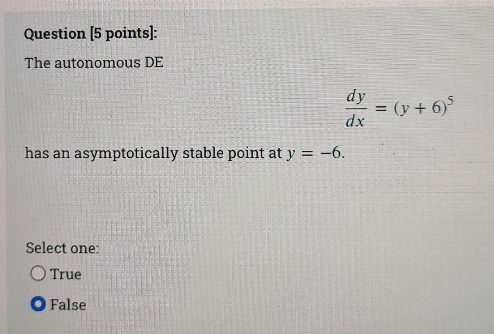 Solved Question [5 points]: The autonomous DE has an | Chegg.com