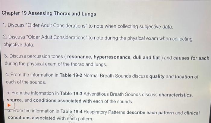 Solved Chapter 19 Assessing Thorax And Lungs 1. Discuss | Chegg.com