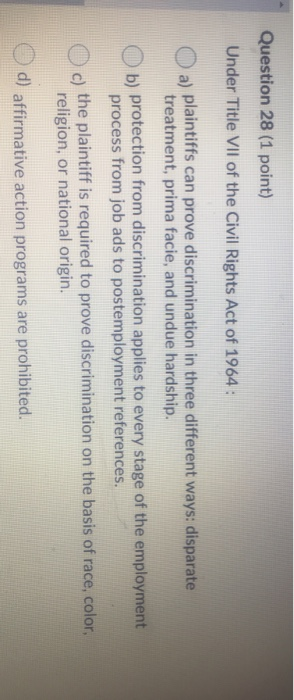 Solved Question 3 (1 point) The Civil Rights Act of 1964 has | Chegg.com