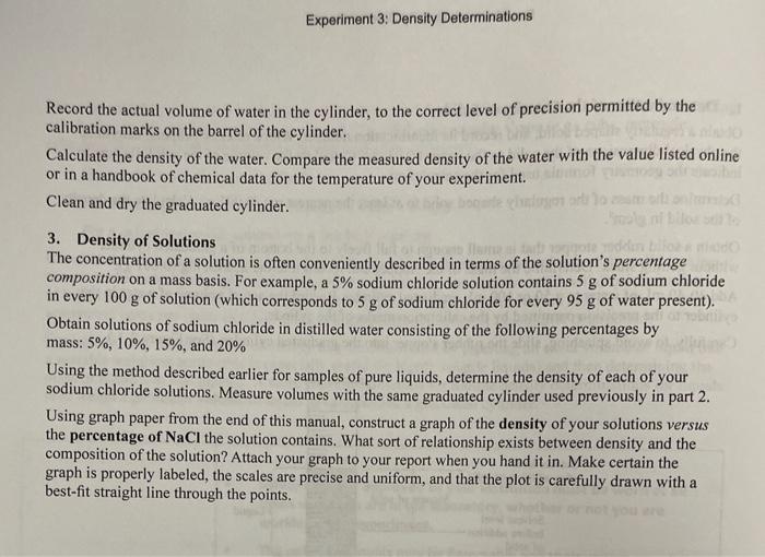 Solved Experiment 3 Density Determinations Objective Density | Chegg.com