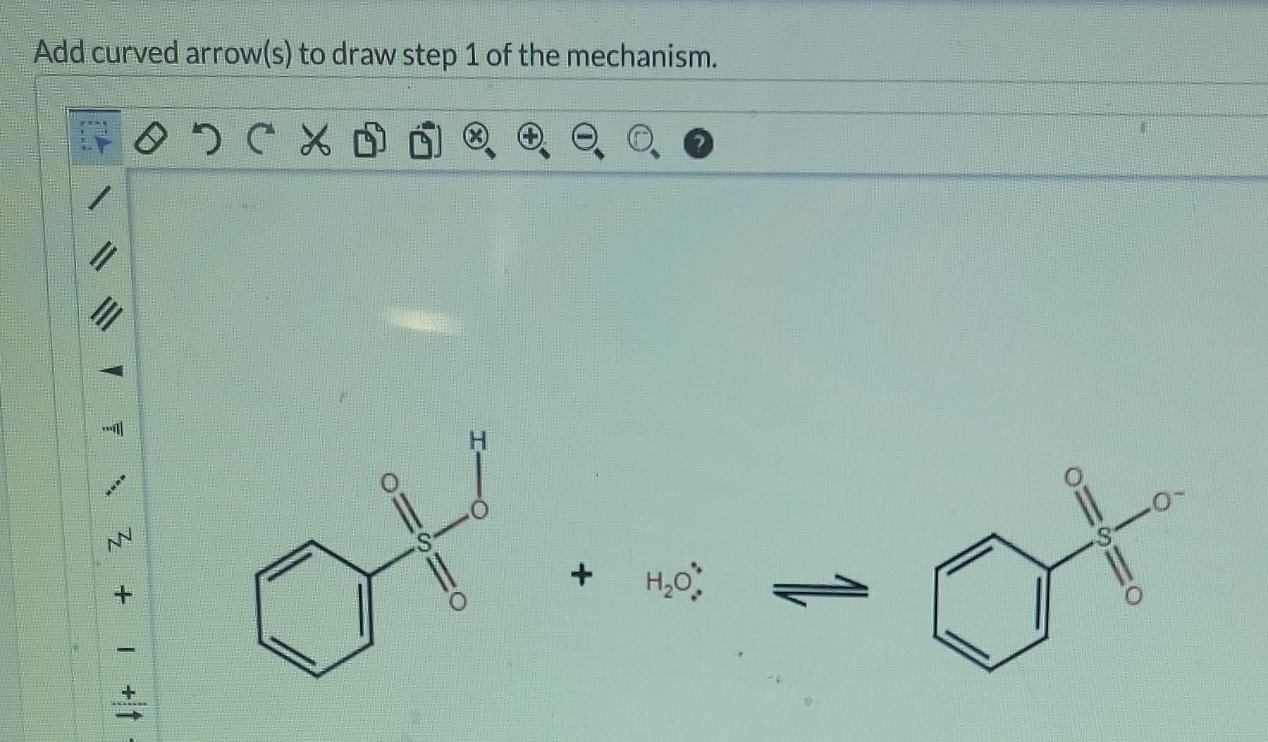 Add curved arrow(s) to draw step 1 of the mechanism.