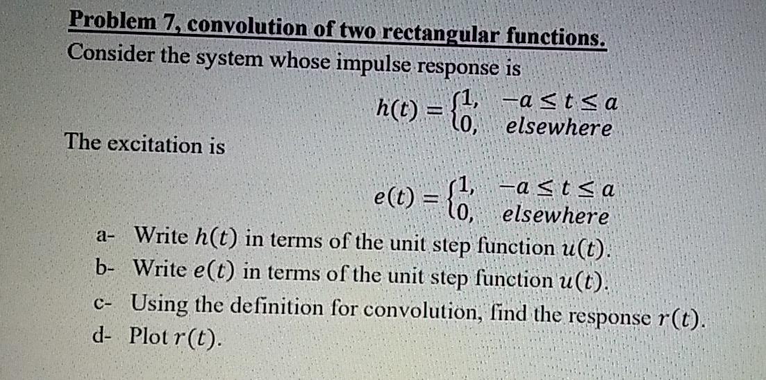 Solved Problem 7, convolution of two rectangular functions. | Chegg.com