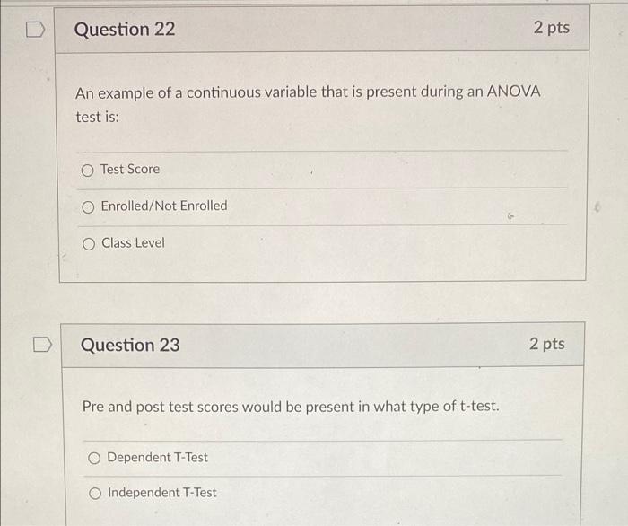 Solved Question 22 2 pts An example of a continuous variable | Chegg.com