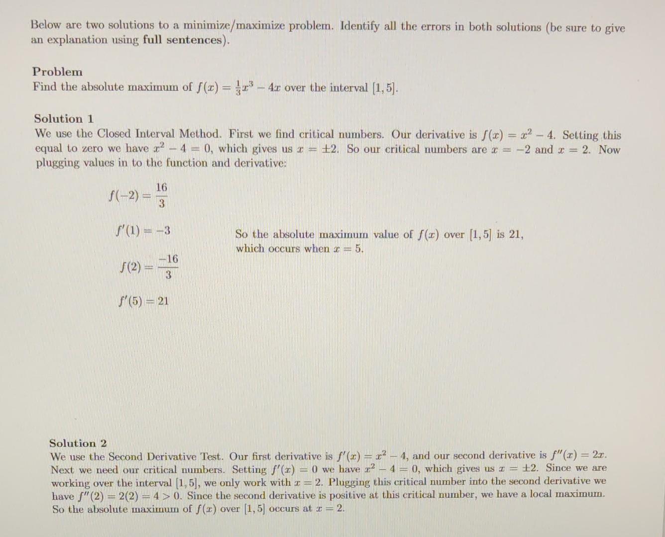 Solved Identify the errors in both solutions and give an | Chegg.com