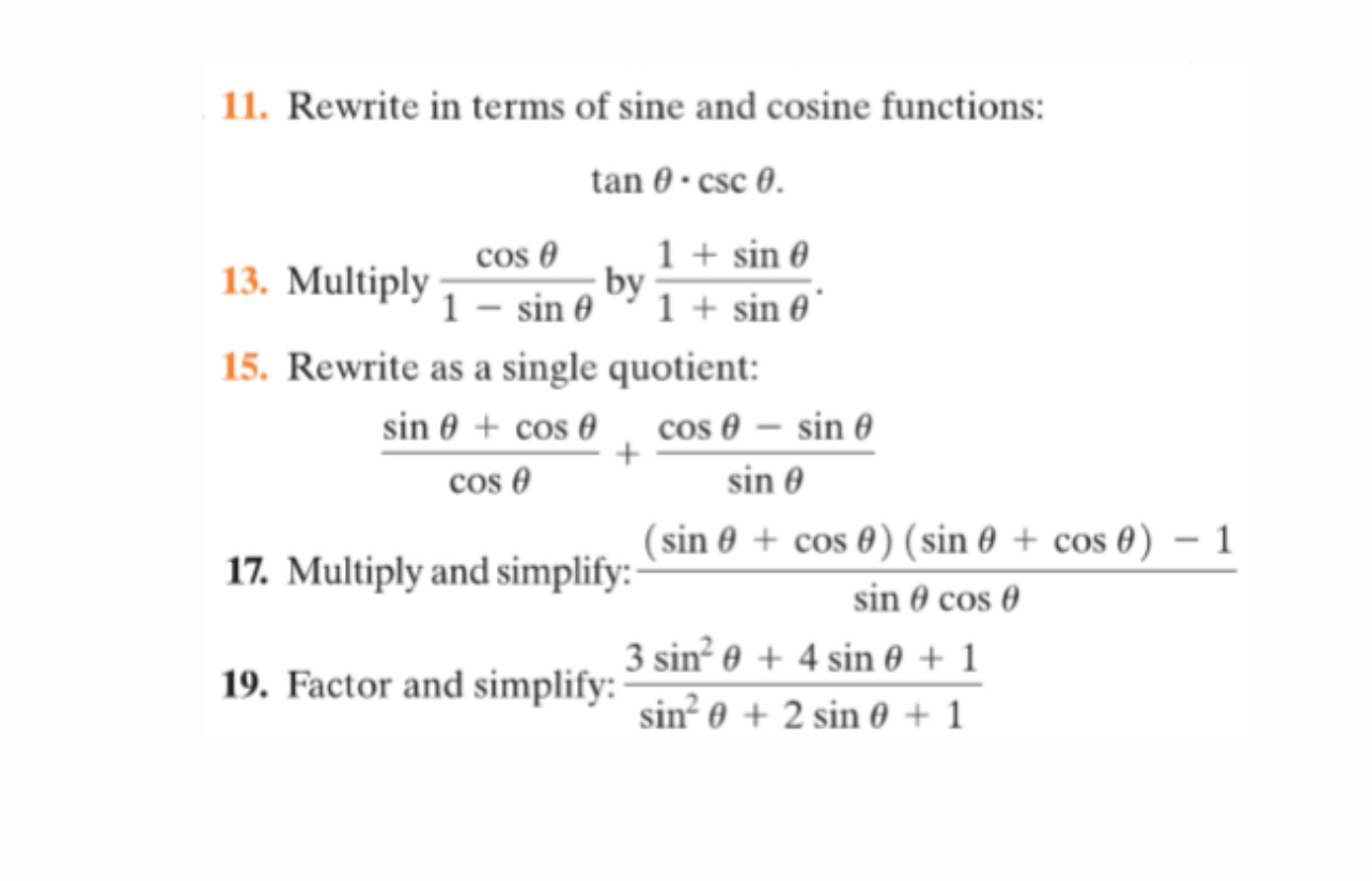 Solved Rewrite in terms of sine and cosine | Chegg.com