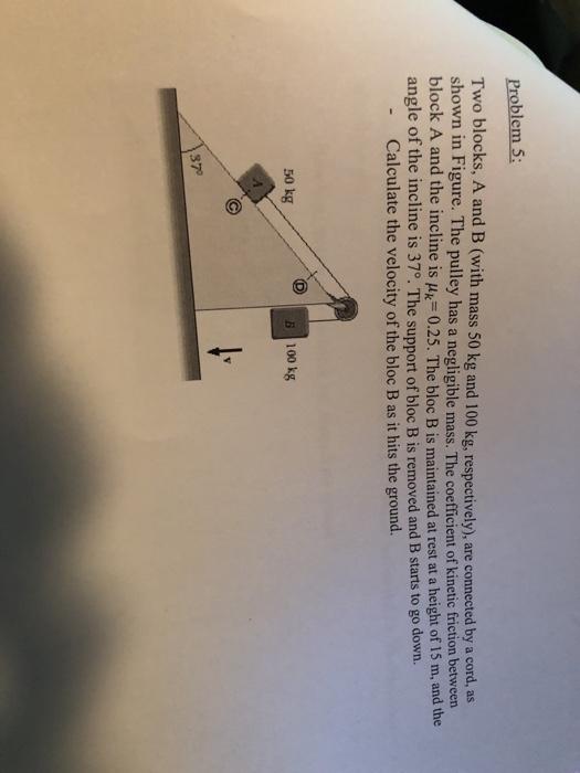 Solved Problem 5: Two Blocks, A And B (with Mass 50 Kg And | Chegg.com