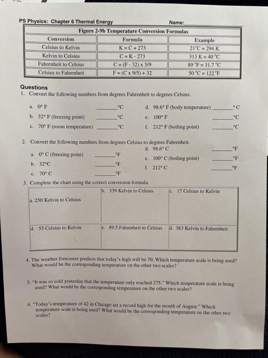 Converting Temperature with Answer Key