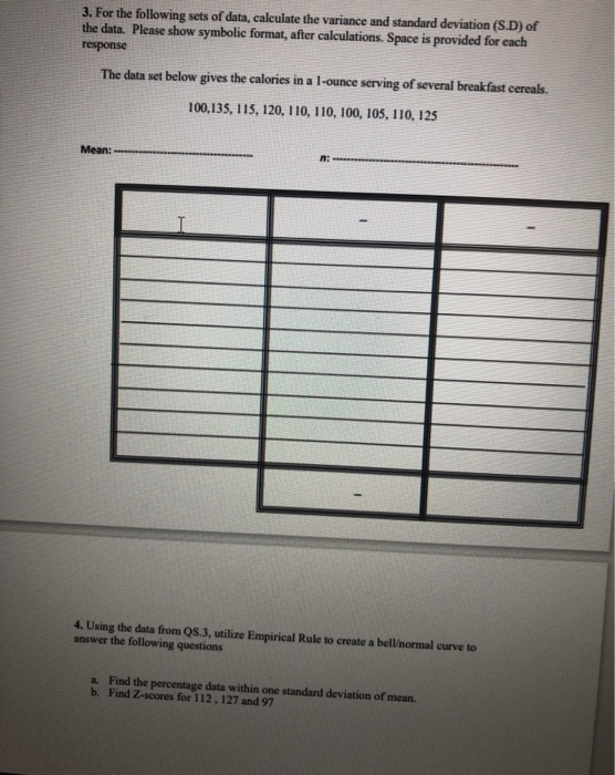 Solved 3. For the following sets of data, calculate the | Chegg.com