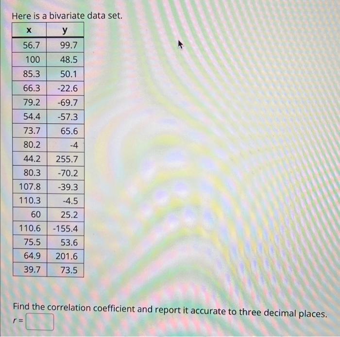 Solved Here Is A Bivariate Data Set. Find The Correlation | Chegg.com