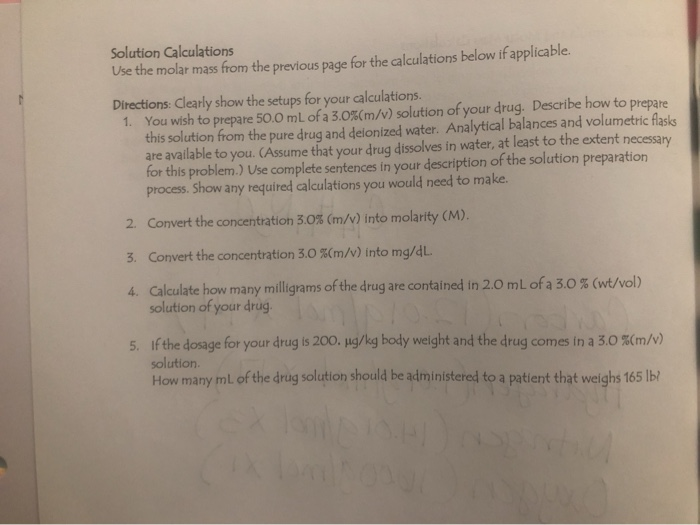 Solved Solution Calculations Use the molar mass from the | Chegg.com