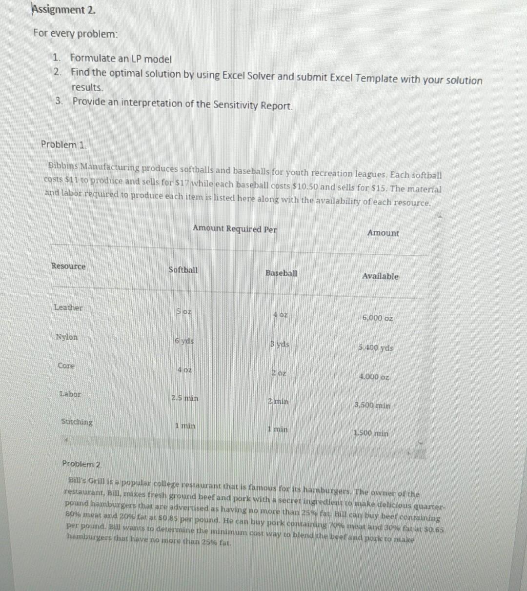 Assignment 2 For Every Problem 1 Formulate An Lp