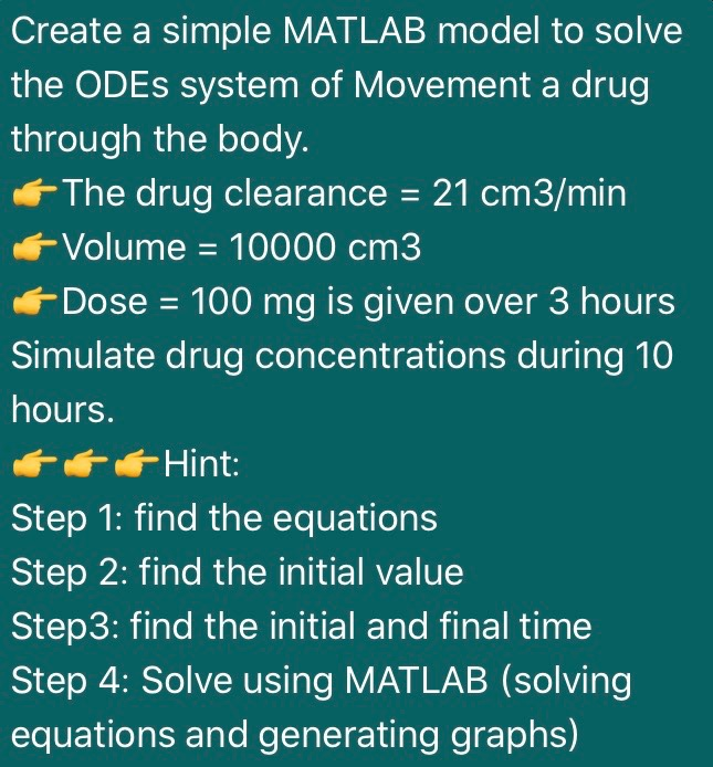 Create a simple MATLAB model to solve the ODEs system | Chegg.com